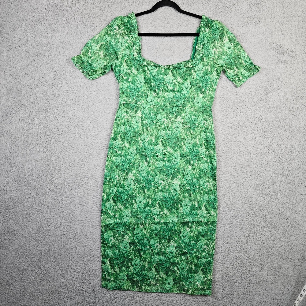 HOPE & IVY Women's Liberty Fabric Midi Tea Green Floral Dress Sz 14 US 10 NEW